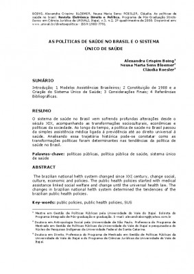 AS POLÍTICAS DE SAÚDE NO BRASIL E O SISTEMA ÚNICO DE SAÚDE